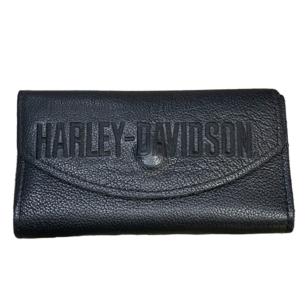 Harley Davidson TriFold wallet Black Leather EUC